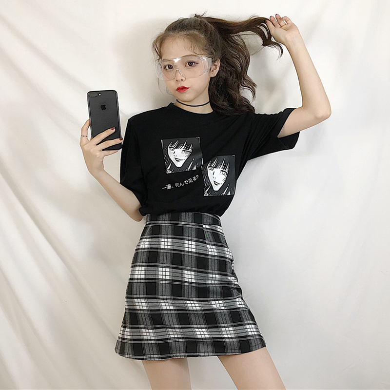 Ïļ¾Å®×°º«°æÊ±ÉÐÐÝÏÐÌ××°°µºÚÉÙÅ®TÐô+¸ñ×ÓA×Ö°ëÉíȹ¶ÌȹÁ½¼þÌ×