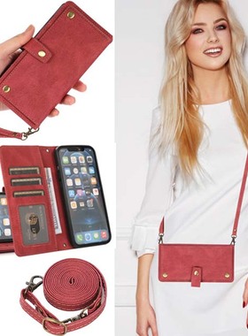 适用苹果13promax手机壳16E防摔17插卡片i8翻盖皮套iphone14plus斜跨长带挂绳15Pro保护套11放卡12mini手机套