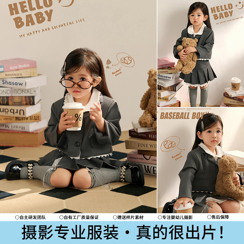 儿童摄影服装学院风女童西装校服美式证件照主题影楼拍照道具写真