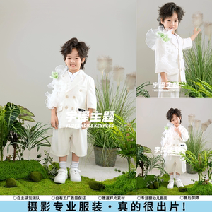 白色西装礼服男童模特走秀演出服摩卡影楼拍照艺术照儿童摄影服装