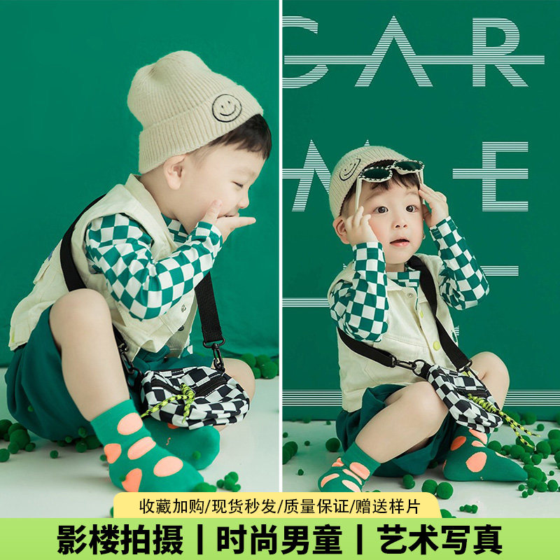 儿童摄影服装格子主题影楼写真