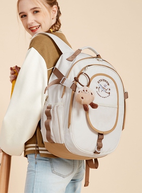 Etaishow双肩包美式复古大学生简约背包初高中生轻便大容量书包女