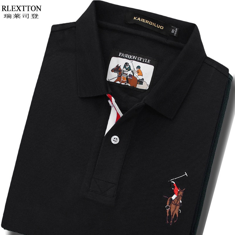 大马标黑色POLO衫男士polo 衫T恤高档短袖商务宽松夏季翻领带领薄