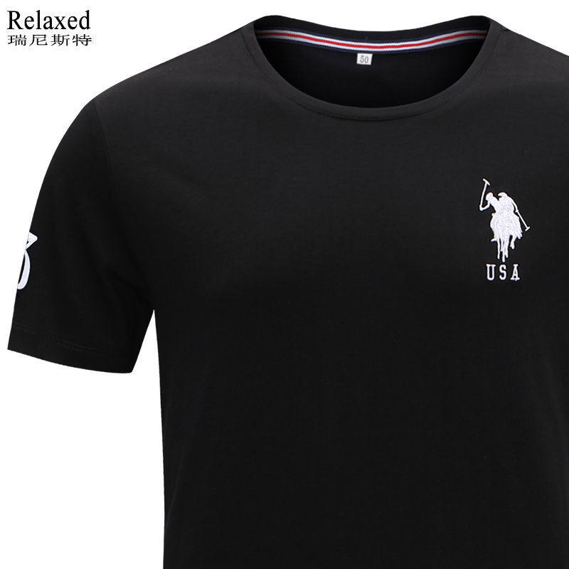 圆领短袖T恤品牌男装宽松薄款凉感透气体恤高档大马标夏季上衣潮