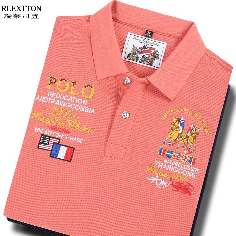 高端男装短袖T恤男POLO衫翻领红色上衣欧货潮流纯棉T刺绣品牌夏季