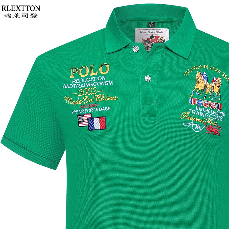 高端品牌高档刺绣绿色Polo衫纯棉夏装男士短袖t恤 翻领半袖体恤潮