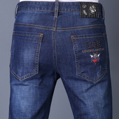 潮流薄款 欧洲站小蜜蜂刺绣牛仔裤 休闲长裤 春夏男裤 男士 高端牛子裤