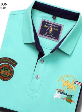 夏季薄款透气短袖T恤男polo衫翻领T高端上衣浅绿色高档夏装刺绣潮