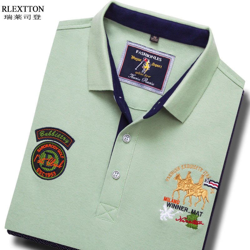 高端男装短袖T恤男翻领休闲体恤高档刺绣有领纯棉潮T夏季POLO衫薄