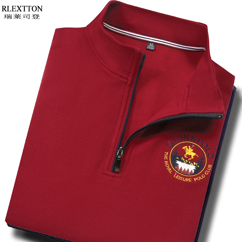 男士长袖T恤polo衫打底大牌红色