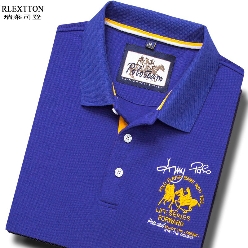 夏季新款蓝色休闲短袖T恤翻领男装高档POLO衫夏装大码体恤上衣服