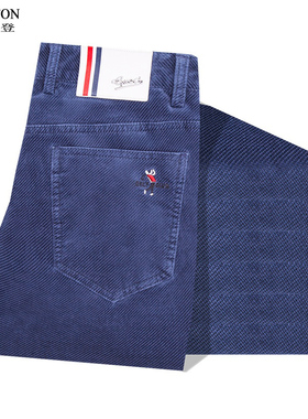 冬季男士灯芯绒裤蓝色男裤子加厚款条绒裤直筒宽松长裤休闲裤纯棉