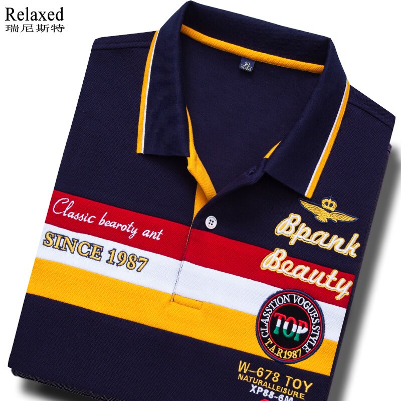 高档男装长袖翻领T恤条纹POLO衫春装刺绣上衣服休闲体恤T春季潮牌