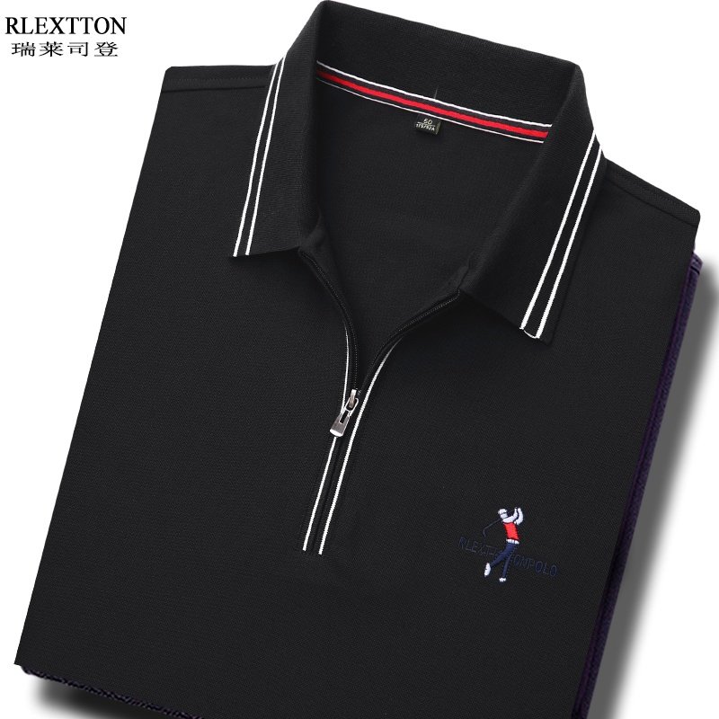 品牌男装纯棉长袖拉链T恤男黑色POLO衫高尔夫休闲带领上衣服春季