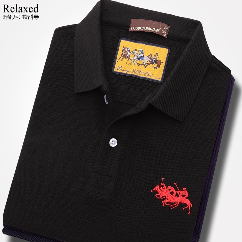 高档长袖POLO衫男装翻领长袖t恤中年爸爸装大马标上衣服有领秋季