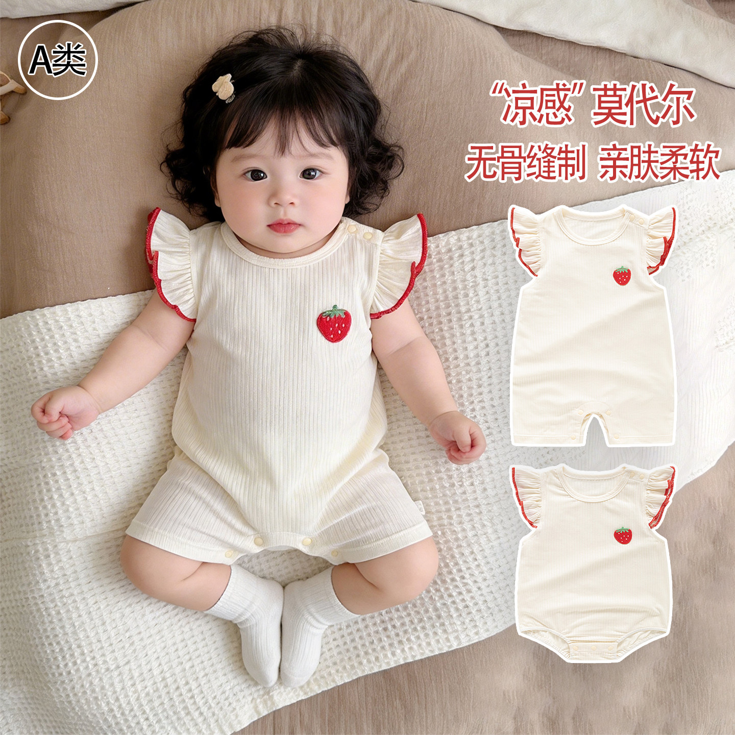 婴儿衣服夏季薄款莫代尔连体衣家居睡衣女宝宝公主可爱外出哈衣爬