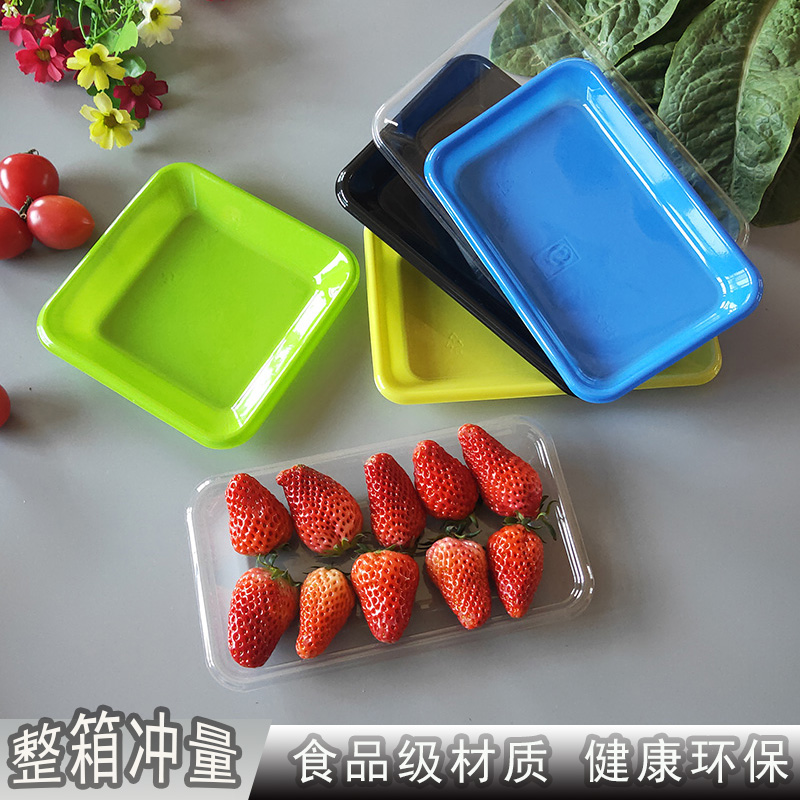 生鲜托盘长方形果蔬盒平底透明黑底托食品肉一次性塑料打包盒黄绿