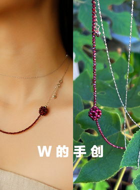极细石榴石项链叠戴颈链天然石