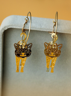 我是个会动的小猫咪~显瘦无耳洞女耳环坠少女耳饰无痛蚊香盘耳夹