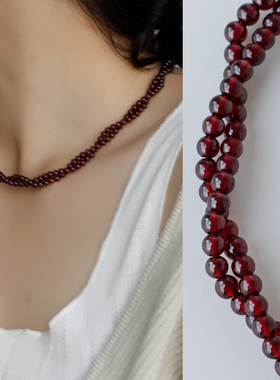 w的手创编织复古时髦石榴石项链