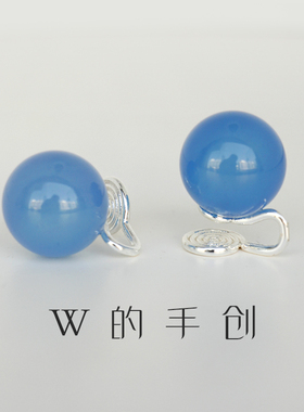 中式蓝玛瑙蚊香盘耳夹复古百搭显白气质简约优雅耳钉耳饰高级感