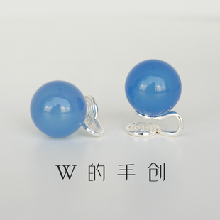 中式蓝玛瑙蚊香盘耳夹复古百搭显白气质简约优雅耳钉耳饰高级感