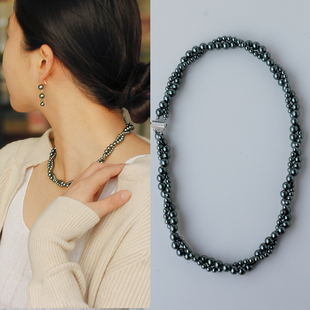 W的手创 双层缠绕大小大溪地珍珠项链法式复古高级轻奢气质锁骨链