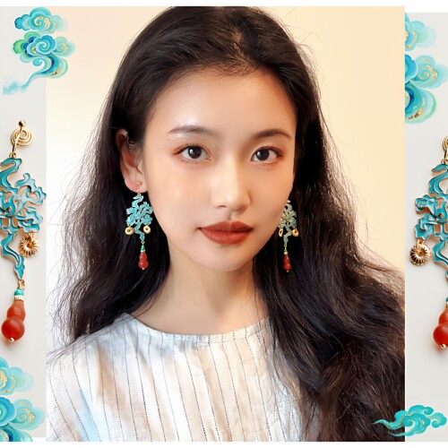 原创小众祥云烧蓝古风蚊香盘耳夹