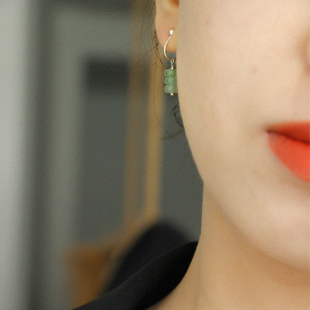 【小家碧玉 东方佳人】东陵玉耳勾小巧气质短款纯银蚊香盘耳夹女