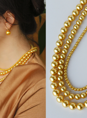 W的手创南洋金珠色项链