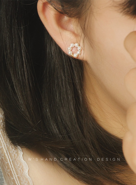 ETE同款日系14k包金注金施家仿珍珠珠蚊香盘耳钉硅胶耳夹圆形耳夹