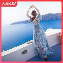 沙滩裙2020新款大码胖mm三亚海边度假长裙超仙波西米亚碎花连衣裙