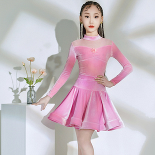 新款儿童拉丁舞蹈服少儿专业训练服表演服拉丁裙长袖女童练功服装