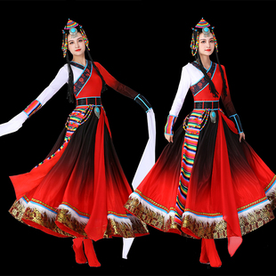 藏式 舞蹈演出服装 大摆裙少数民族表演服工厂店 女成人水袖 藏族服装