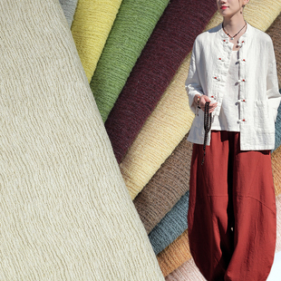 春秋棉麻女装面料树皮绉衬衫文艺亚麻上衣国风开衫茶服禅意布料