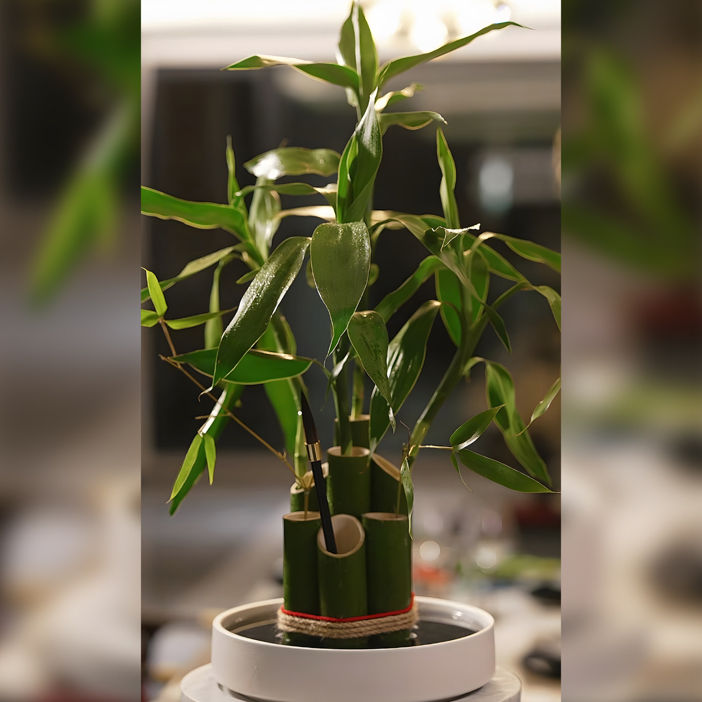 竹筒插花瓶花器翠影扶云摆件造景环创造景新鲜竹子花盆瓶装饰布置