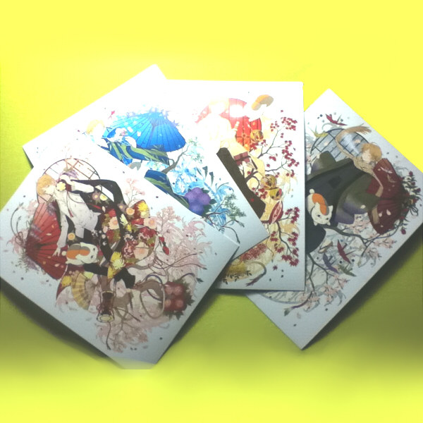 茶猫屋日本动漫周边四季斑夏4枚入夏目友人帐明信片留言卡满包邮