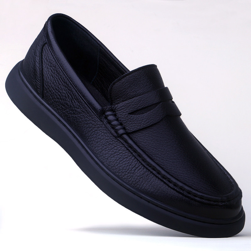 夏季透气镂空皮鞋一脚蹬皮鞋男新款头层鹿皮商务休闲鞋软底爸爸鞋