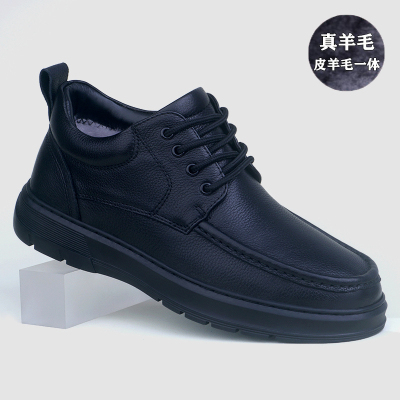 真皮冬季羊毛棉鞋皮毛一体高帮雪地靴加绒加厚保暖棉皮鞋防滑爸爸
