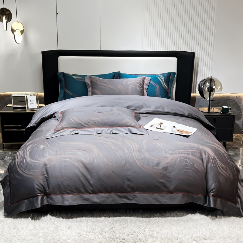 高端欧美风100支长绒棉提花四件套全棉纯棉贡缎时尚简约床上用品4