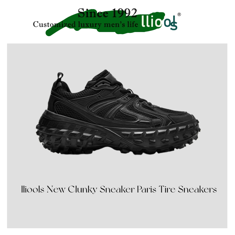 ins小众情侣运动板鞋男高街巴黎轮胎鞋厚底坦克全黑色老爹鞋女增