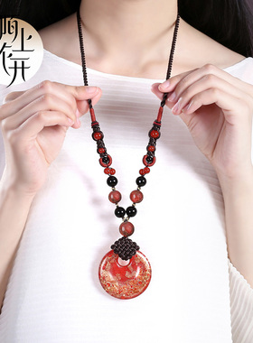 复古民族风琉璃项链女串珠编绳长款毛衣链轻奢大气高档秋冬配饰女