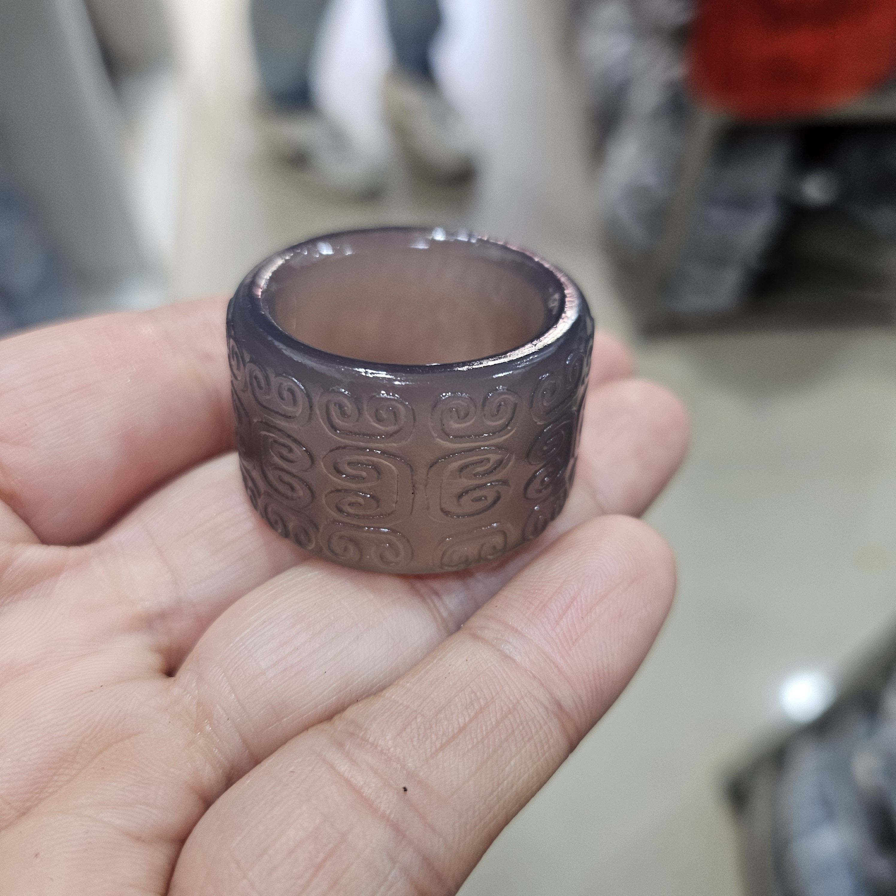 高古玉古玩玉器老玛瑙回纹云纹扳指指环手把玩文玩杂项古董收藏