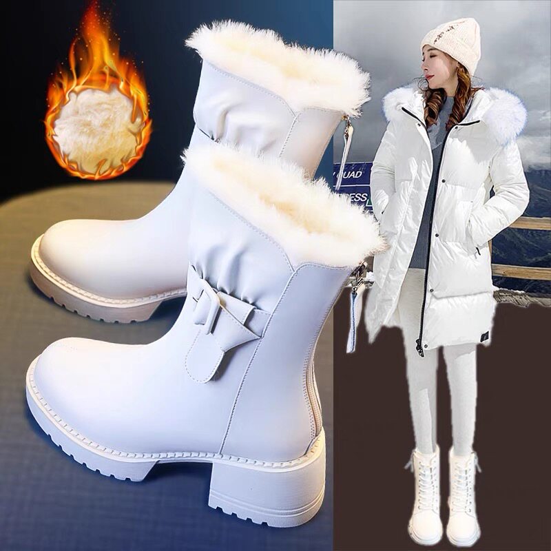 雪地靴女2025新款中筒马丁靴秋冬季加绒加厚保暖棉鞋冬鞋白色棉靴