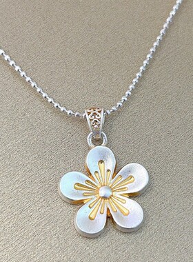 五福桃花桃夭花朵吊坠描金锁骨链国风项链女生轻奢高级感吊坠配饰