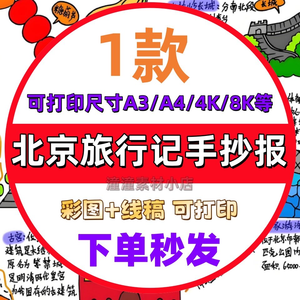 北京旅行记手抄报模板中小学生假期周末游玩旅游景区美食路线小报,商务/设计服务,设计素材/源文件,淘宝优惠券,粉丝福利购,淘宝优惠卷