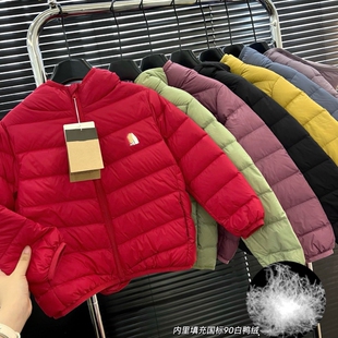 100-160码 儿童秋冬款轻薄连帽羽绒服90白鸭绒超轻保暖简约男女童