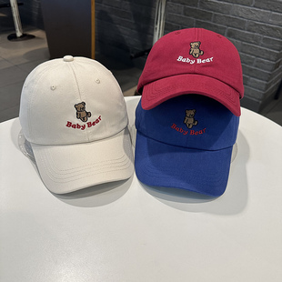 棒球帽女春夏季 Baby小熊刺绣百搭弯檐帽青年情侣街头鸭舌帽男 韩版