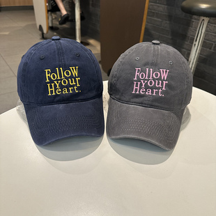韩版 Follow字母百搭棒球帽弯檐帽街头潮搭男女学生 水洗做旧时尚