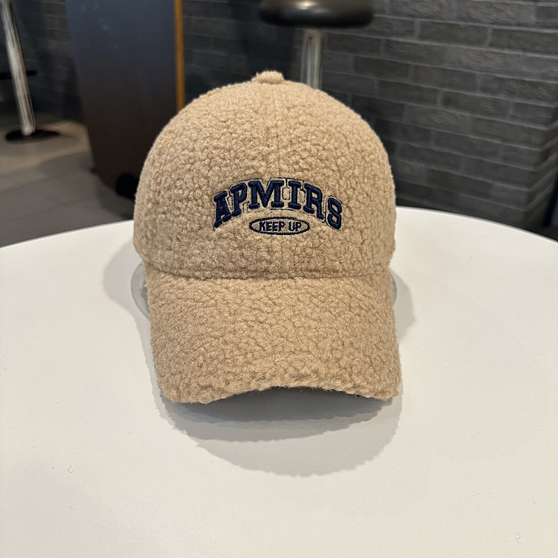 时尚大字母APM百搭韩版羊羔绒棒球帽女秋冬街头保暖学生弯檐帽男
